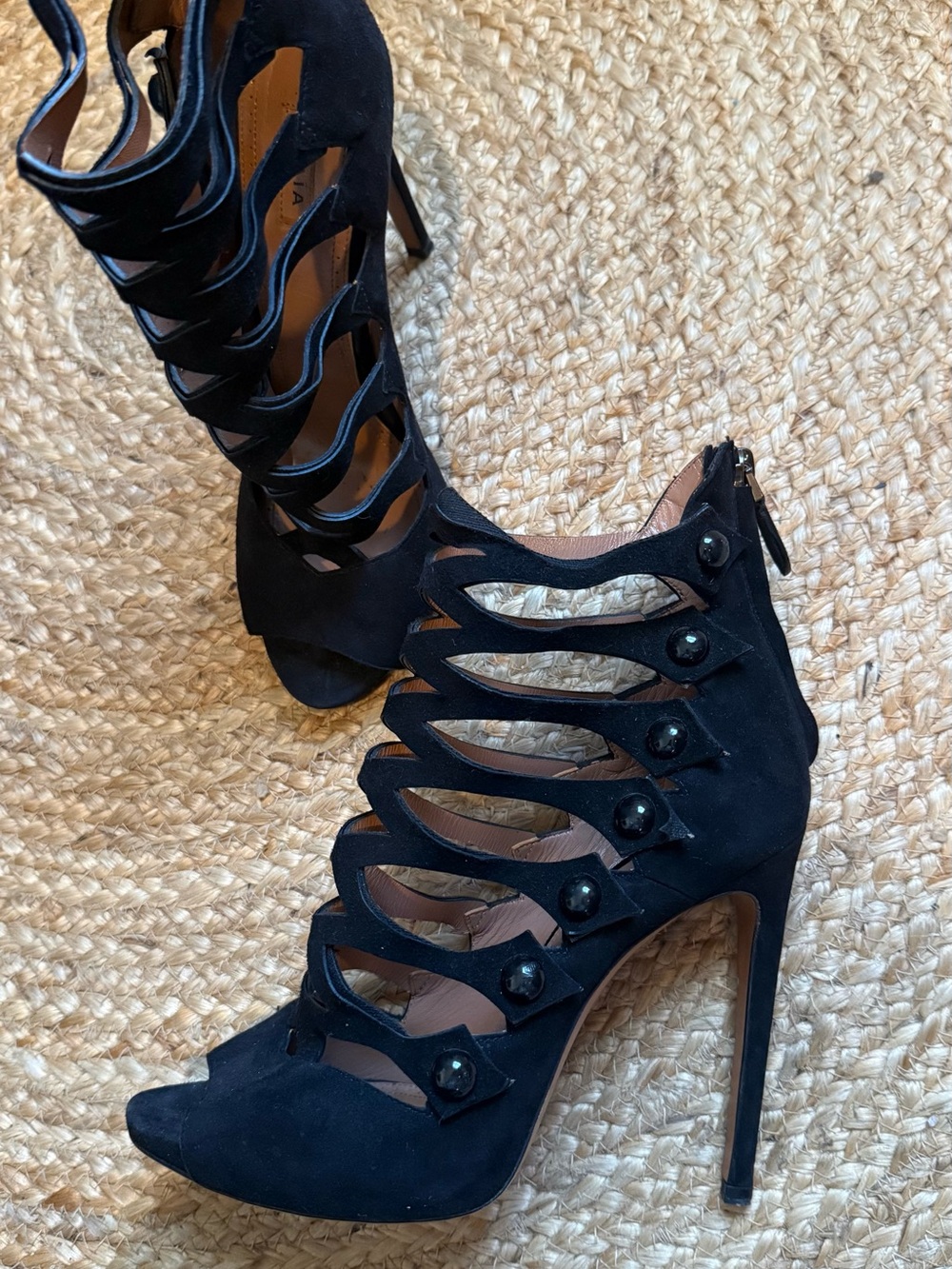 Alaia Black Strappy High Heel Sandals - Women Shoes